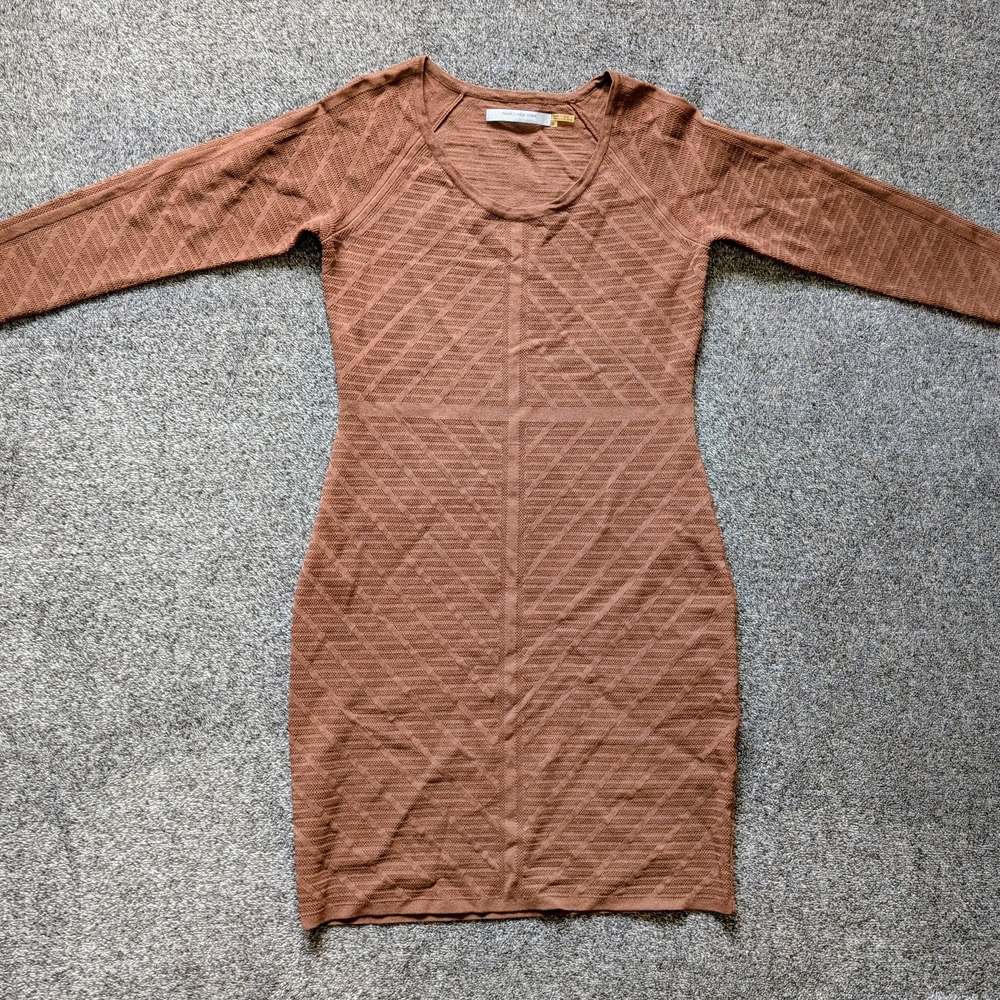Andrew Marc Textured Brown Long Sleeve Dress